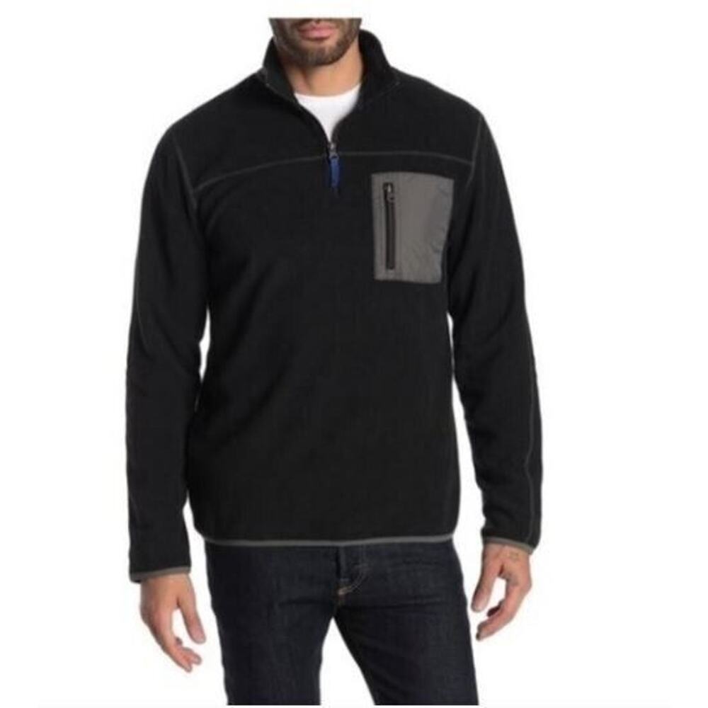 Vintage 1946 Men's Quarter‎ Zip Fleece Long Sleeve Pullover Sweater in Black SM